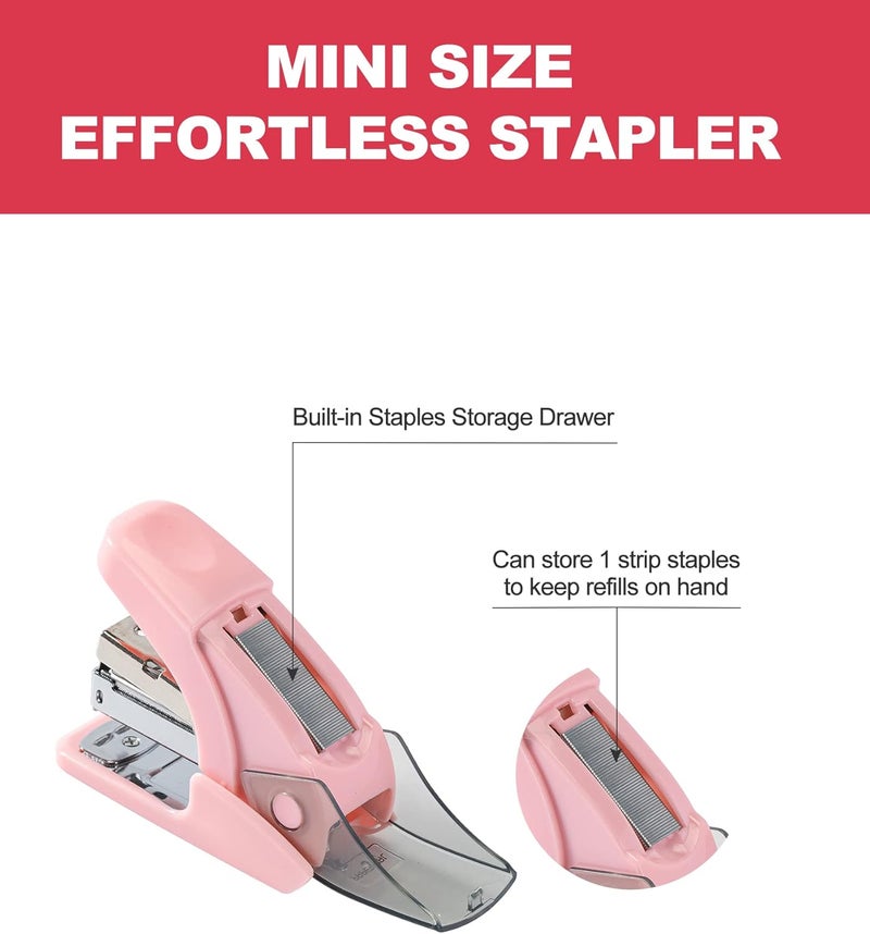 PAPERPAL Effortless Mini Stapler Set, 20 Sheet Capacity, Integrated Remover & Staple Storage, Holds 1/4" Staples, Includes 1000 Staples, Lightweight, Office, School & Daily Use, Pink - Image 3
